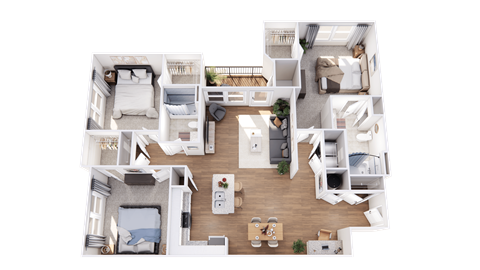 Floor plan for 3 beds, 2 baths, 1373 sqft